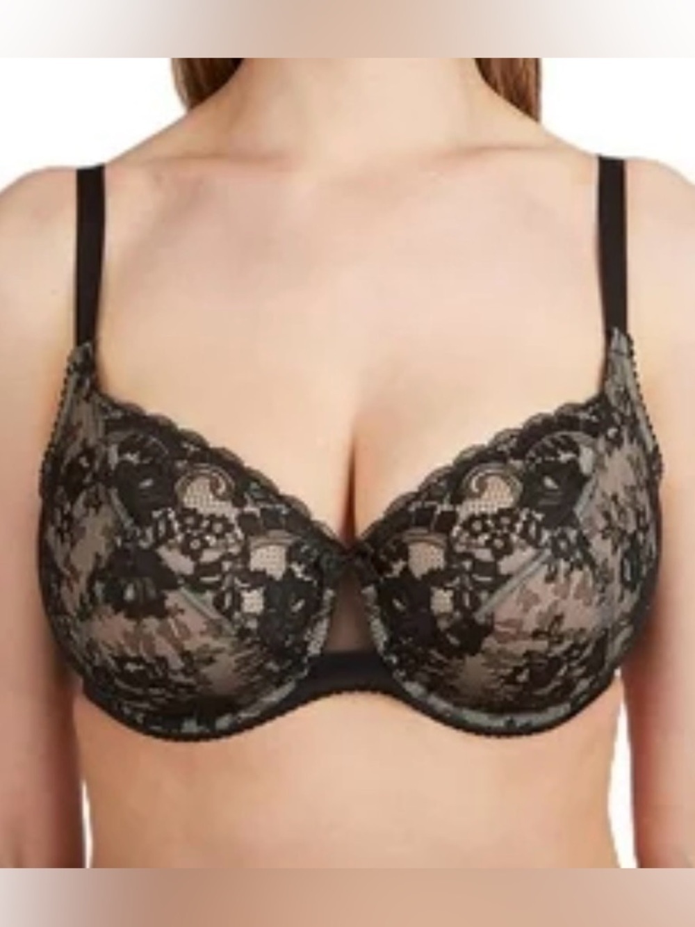 Lunaire  Lace Underwire Balconette Bra - Black 38DDD